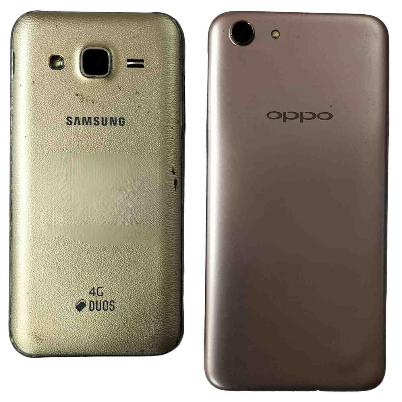 Back View Of used Combo of 2 Galaxy J2 and Oppo A83 Mobiles