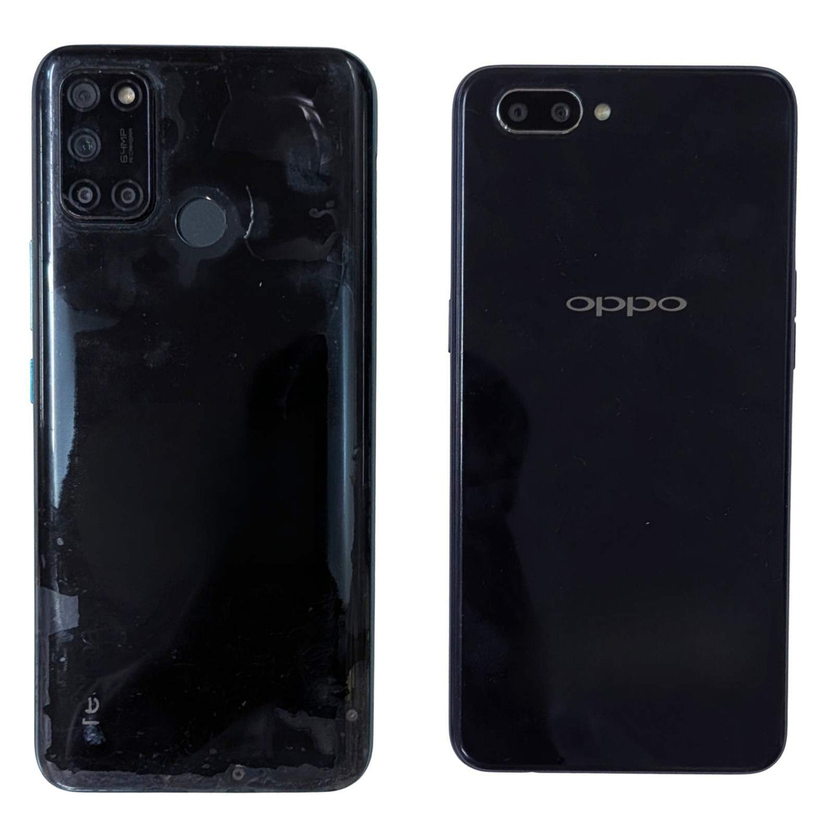 Back View Of Combo of Dead Realme 7i and OPPO A3S Mobiles