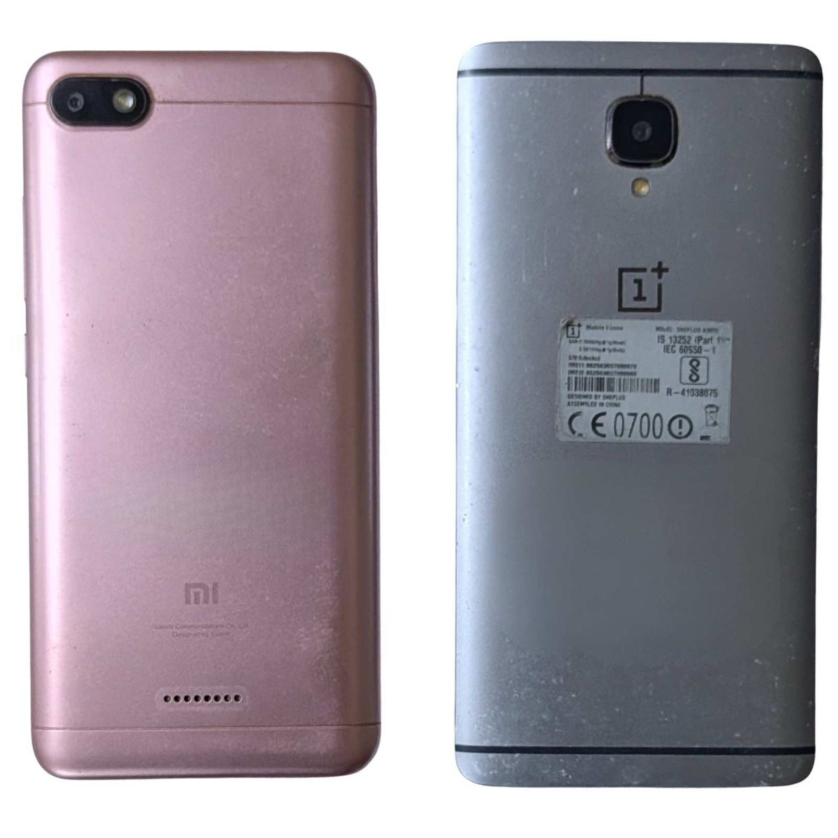 BaCK View Of Combo of Dead Redmi 6A and OnePlus 3 A3003 Mobiles