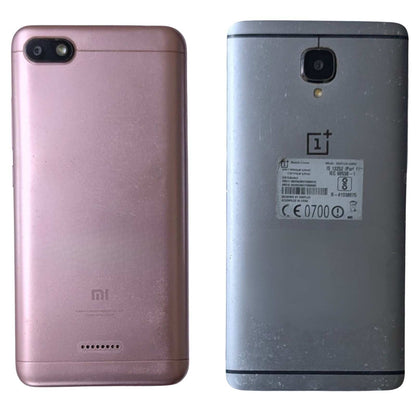 BaCK View Of Combo of Dead Redmi 6A and OnePlus 3 A3003 Mobiles