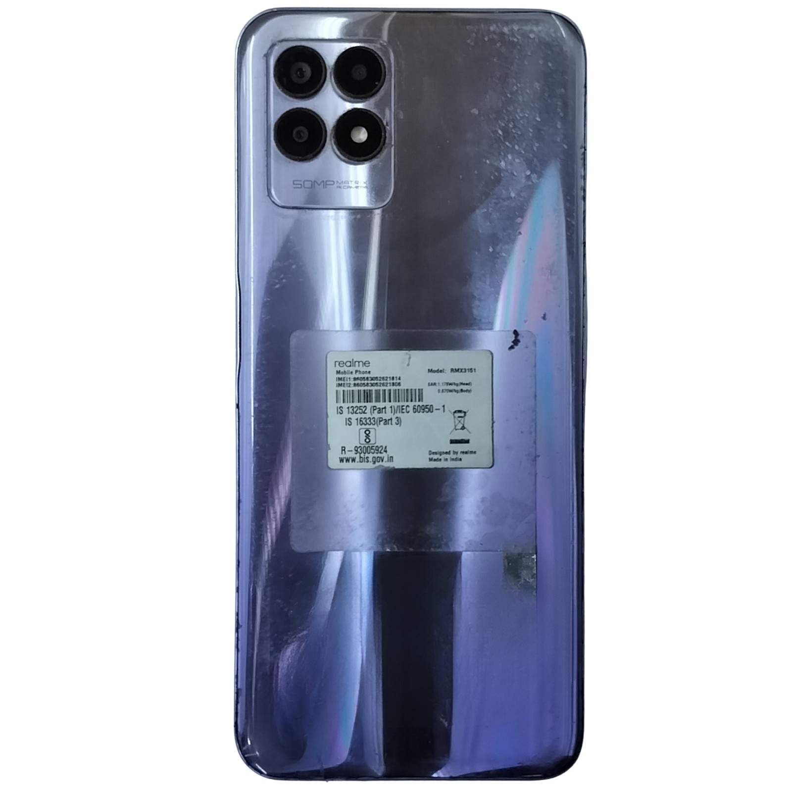 Back Panel Of Used Realme 8i 128GB 6GB RAM Space Purple