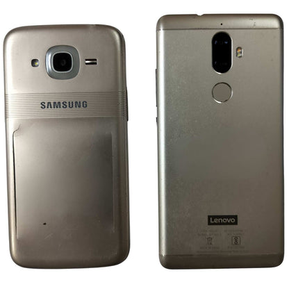 Back View Of Combo of 2 Samsung Galaxy J2 & Lenovo K8 Plus Mobiles