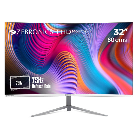 Buy ZEBRONICS AC32FHD LED Curved 75Hz 80Cm (32") (81.28 Cm) 1920x1080 Pixels FHD Resolution Monitor with HDMI + VGA Dual Input, Built-in Speaker, Max 250 Nits Brightness, Black (New-Unboxed - Brand warranty)