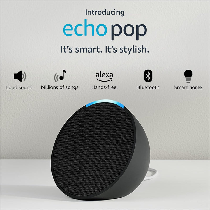 Amazon Echo Pop| Smart speaker with Alexa and Bluetooth| Loud sound, balanced bass, crisp vocals| Black (Like New Condition - Brand Warranty) - Budli