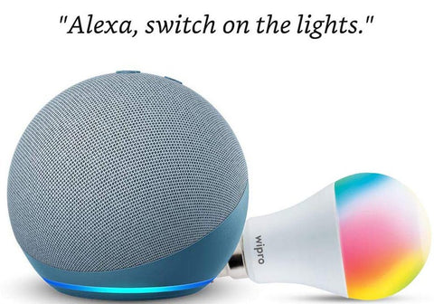 Buy New Amazon Echo Dot 4 (4th Gen) Alexa Enabled Smart Speaker With 9W Wipro Smart Bulb White (Sealed Box)